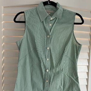 Banana Republic Button Up Shirt Womens 6 Green Striped Sleeveless Non-Iron